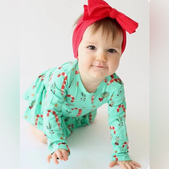 NWT - Posh Peanut Peppermint Long Sleeve Basic Ruffled Romper 9-12 Months - Picture 3 of 12